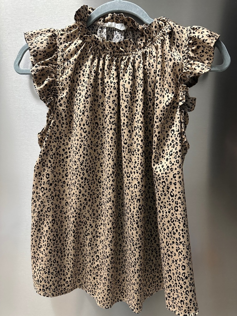 Leopard-Print Ruffle Sleeve Blouse - Beige
